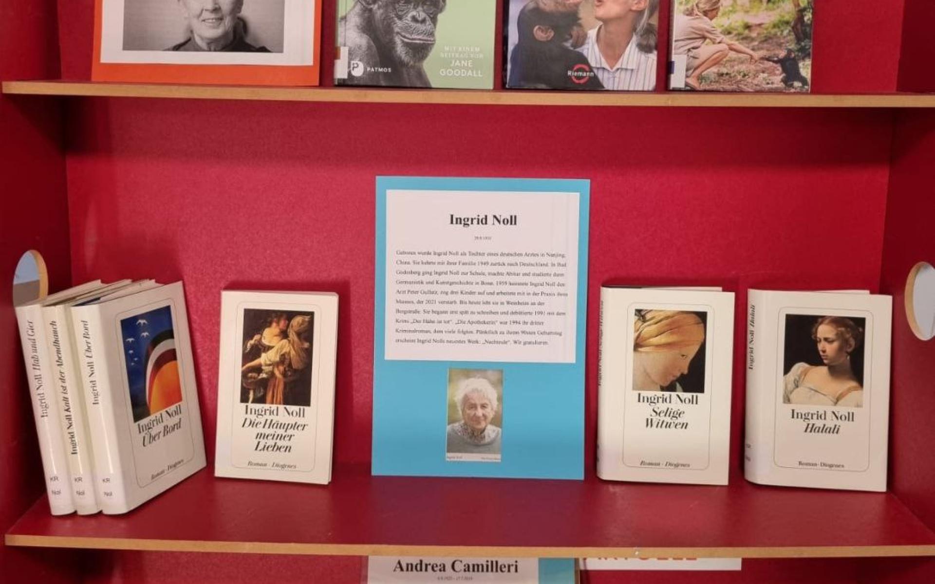 Regal mit Büchern ausgewählter Autor:innen